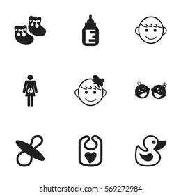 Set Of 9 Editable Baby Icons. Includes Symbols Such As Soothers, Pregnancy, Shoes For Babies And More. Can Be Used For Web, Mobile, UI And Infographic Design.