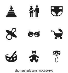 Set Of 9 Editable Baby Icons. Includes Symbols Such As Teddy, Twins Babies, Nappy And More. Can Be Used For Web, Mobile, UI And Infographic Design.