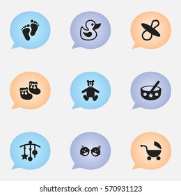 Set Of 9 Editable Baby Icons. Includes Symbols Such As Footmark, Adorn, Spoon And More. Can Be Used For Web, Mobile, UI And Infographic Design.