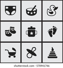 Set Of 9 Editable Baby Icons. Includes Symbols Such As Shoes For Babies, Stroller, Goplet And More. Can Be Used For Web, Mobile, UI And Infographic Design.