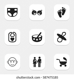 Set Of 9 Editable Baby Icons. Includes Symbols Such As Merry Children, Stroller, Lineage And More. Can Be Used For Web, Mobile, UI And Infographic Design.