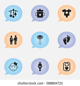 Set Of 9 Editable Baby Icons. Includes Symbols Such As Lineage, Footmark, Adorn And More. Can Be Used For Web, Mobile, UI And Infographic Design.