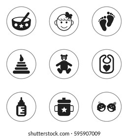 Set Of 9 Editable Baby Icons. Includes Symbols Such As Twins Babies, Tower, Nursing Bottle And More. Can Be Used For Web, Mobile, UI And Infographic Design.