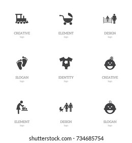 Set Of 9 Editable Baby Icons. Includes Symbols Such As Changing Cloth Infant, Footmark, Stroller And More. Can Be Used For Web, Mobile, UI And Infographic Design.