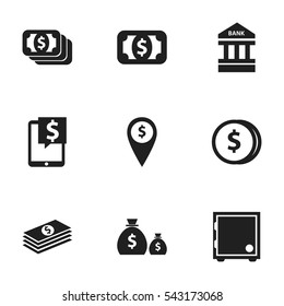 Set Of 9 Editable Banking Icons. Includes Symbols Such As Crate, Bank Location, Salary And More. Can Be Used For Web, Mobile, UI And Infographic Design.