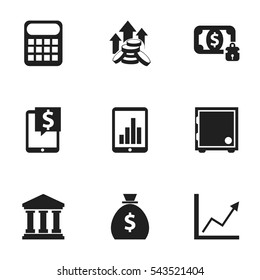 Set Of 9 Editable Banking Icons. Includes Symbols Such As Edifice, Bar Graph, Money-Guard And More. Can Be Used For Web, Mobile, UI And Infographic Design.