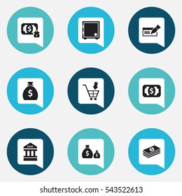 Set Of 9 Editable Banking Icons. Includes Symbols Such As Banknote, Crate, Salary And More. Can Be Used For Web, Mobile, UI And Infographic Design.