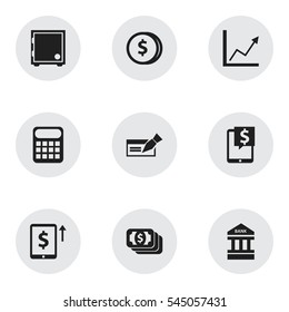 Set Of 9 Editable Banking Icons. Includes Symbols Such As Banknote, Bucks, Specie And More. Can Be Used For Web, Mobile, UI And Infographic Design.
