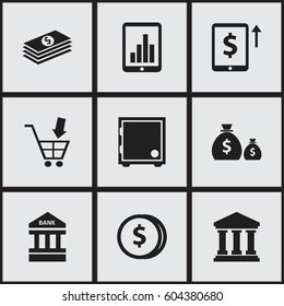 Set Of 9 Editable Banking Icons. Includes Symbols Such As Specie, To Deposit Money, Treasure And More. Can Be Used For Web, Mobile, UI And Infographic Design.