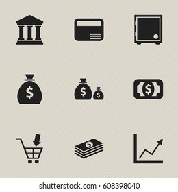 Set Of 9 Editable Banking Icons. Includes Symbols Such As Diagram, Treasure, Currency And More. Can Be Used For Web, Mobile, UI And Infographic Design.