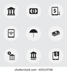 Set Of 9 Editable Banking Icons. Includes Symbols Such As Gingham, Academy, Salary And More. Can Be Used For Web, Mobile, UI And Infographic Design.