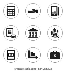 Set Of 9 Editable Banking Icons. Includes Symbols Such As Finance Protection, Arrow, E-Commerce And More. Can Be Used For Web, Mobile, UI And Infographic Design.