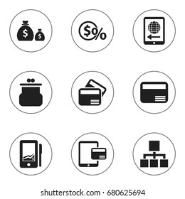 Set Of 9 Editable Banking Icons. Includes Symbols Such As International Delivery, Electronic Retail, Treasure And More. Can Be Used For Web, Mobile, UI And Infographic Design.
