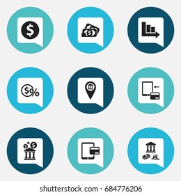 Set Of 9 Editable Banking Icons. Includes Symbols Such As Library, Savings, Arrow And More. Can Be Used For Web, Mobile, UI And Infographic Design.