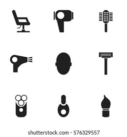 Set Of 9 Editable Barber Icons. Includes Symbols Such As Brains, Scrub, Desiccator And More. Can Be Used For Web, Mobile, UI And Infographic Design.