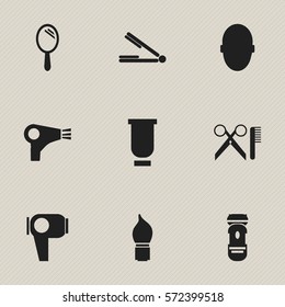 Set Of 9 Editable Barbershop Icons. Includes Symbols Such As Scrub, Shaving, Container And More. Can Be Used For Web, Mobile, UI And Infographic Design.