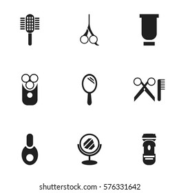Set Of 9 Editable Barbershop Icons. Includes Symbols Such As Vial, Peeper, Charger And More. Can Be Used For Web, Mobile, UI And Infographic Design.