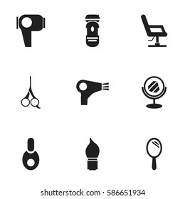 Set Of 9 Editable Barbershop Icons. Includes Symbols Such As Shaving, Reflector, Scrub And More. Can Be Used For Web, Mobile, UI And Infographic Design.