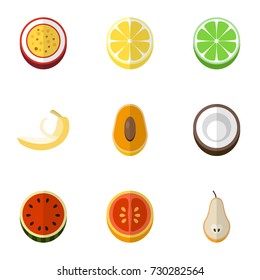 Set Of 9 Editable Berry Flat Icons. Includes Symbols Such As Marakuja, Juicy, Lemon And More. Can Be Used For Web, Mobile, UI And Infographic Design.