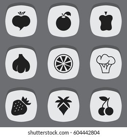 Set Of 9 Editable Berry Icons. Includes Symbols Such As Radish, Palm, Strawberry And More. Can Be Used For Web, Mobile, UI And Infographic Design.