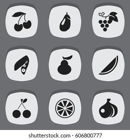 Set Of 9 Editable Berry Icons. Includes Symbols Such As Duchess, Eggplant, Morello Cherry And More. Can Be Used For Web, Mobile, UI And Infographic Design.
