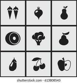 Set Of 9 Editable Berry Icons. Includes Symbols Such As Cherry, Eggplant, Duchess And More. Can Be Used For Web, Mobile, UI And Infographic Design.