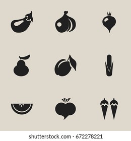 Set Of 9 Editable Berry Icons. Includes Symbols Such As Duchess, Maize, Radish And More. Can Be Used For Web, Mobile, UI And Infographic Design.