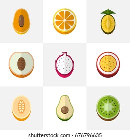Set Of 9 Editable Berry Icons. Includes Symbols Such As Exotic Dessert, Papaya, Ananas And More. Can Be Used For Web, Mobile, UI And Infographic Design.