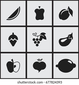 Set Of 9 Editable Berry Icons. Includes Symbols Such As Radish, Bitten, Melon And More. Can Be Used For Web, Mobile, UI And Infographic Design.