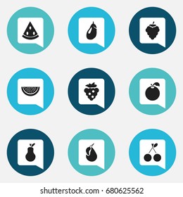 Set Of 9 Editable Berry Icons. Includes Symbols Such As Eggplant, Seedless, Morello And More. Can Be Used For Web, Mobile, UI And Infographic Design.