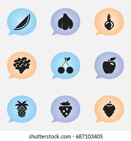 Set Of 9 Editable Berry Icons. Includes Symbols Such As Morello, Sativum, Seedless And More. Can Be Used For Web, Mobile, UI And Infographic Design.
