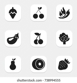 Set Of 9 Editable Berry Icons. Includes Symbols Such As Aubergine, Bunch Of Flowers, Pear And More. Can Be Used For Web, Mobile, UI And Infographic Design.