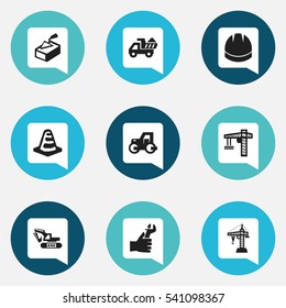 Set Of 9 Editable Building Icons. Includes Symbols Such As Spatula , Hands ,  Lifting Equipment. Can Be Used For Web, Mobile, UI And Infographic Design.