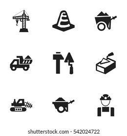 Set Of 9 Editable Building Icons. Includes Symbols Such As Handcart , Employee , Elevator. Can Be Used For Web, Mobile, UI And Infographic Design.