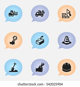 Set Of 9 Editable Building Icons. Includes Symbols Such As Notice Object, Endurance, Spatula And More. Can Be Used For Web, Mobile, UI And Infographic Design.