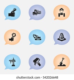 Set Of 9 Editable Building Icons. Includes Symbols Such As Truck , Hands , Endurance. Can Be Used For Web, Mobile, UI And Infographic Design.