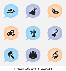 Set Of 9 Editable Building Icons. Includes Symbols Such As Elevator, Endurance, Mule And More. Can Be Used For Web, Mobile, UI And Infographic Design.