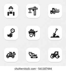 Set Of 9 Editable Building Icons. Includes Symbols Such As Endurance , Truck , Handcart. Can Be Used For Web, Mobile, UI And Infographic Design.