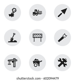 Set Of 9 Editable Building Icons. Includes Symbols Such As Oar, Crane, Plastering And More. Can Be Used For Web, Mobile, UI And Infographic Design.