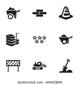 Set Of 9 Editable Building Icons. Includes Symbols Such As Notice Object , Barrier, Handcart. Can Be Used For Web, Mobile, UI And Infographic Design.
