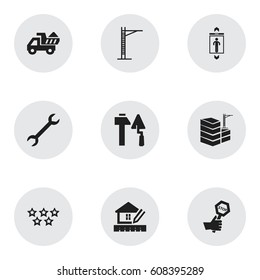 Set Of 9 Editable Building Icons. Includes Symbols Such As Endurance, Wrench, Building And More. Can Be Used For Web, Mobile, UI And Infographic Design.