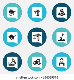 Set Of 9 Editable Building Icons. Includes Symbols Such As Facing, Employee , Handcart. Can Be Used For Web, Mobile, UI And Infographic Design.