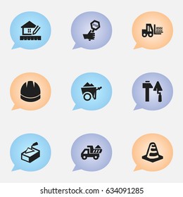Set Of 9 Editable Building Icons. Includes Symbols Such As Spatula, Camion, Truck And More. Can Be Used For Web, Mobile, UI And Infographic Design.