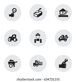 Set Of 9 Editable Building Icons. Includes Symbols Such As Endurance, Employee, Truck And More. Can Be Used For Web, Mobile, UI And Infographic Design.