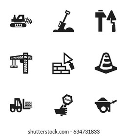 Set Of 9 Editable Building Icons. Includes Symbols Such As Oar, Lifting Equipment, Construction Tools And More. Can Be Used For Web, Mobile, UI And Infographic Design.