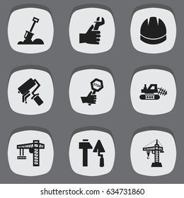 Set Of 9 Editable Building Icons. Includes Symbols Such As Elevator, Endurance , Hands. Can Be Used For Web, Mobile, UI And Infographic Design.