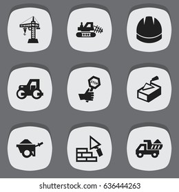 Set Of 9 Editable Building Icons. Includes Symbols Such As Endurance, Mule, Camion And More. Can Be Used For Web, Mobile, UI And Infographic Design.