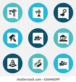 Set Of 9 Editable Building Icons. Includes Symbols Such As Notice Object, Spatula, Elevator And More. Can Be Used For Web, Mobile, UI And Infographic Design.