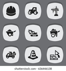 Set Of 9 Editable Building Icons. Includes Symbols Such As Handcart , Hardhat , Facing. Can Be Used For Web, Mobile, UI And Infographic Design.