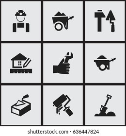 Set Of 9 Editable Building Icons. Includes Symbols Such As Oar , Handcart , Scrub. Can Be Used For Web, Mobile, UI And Infographic Design.